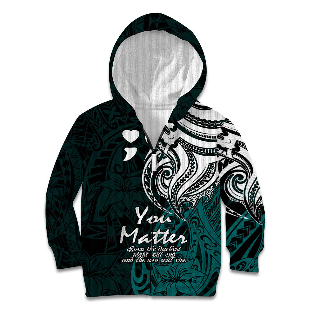 You Matter Suicide Prevention Support Kid Hoodie Turquoise Polynesian Tribal