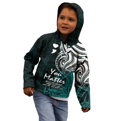 You Matter Suicide Prevention Support Kid Hoodie Turquoise Polynesian Tribal