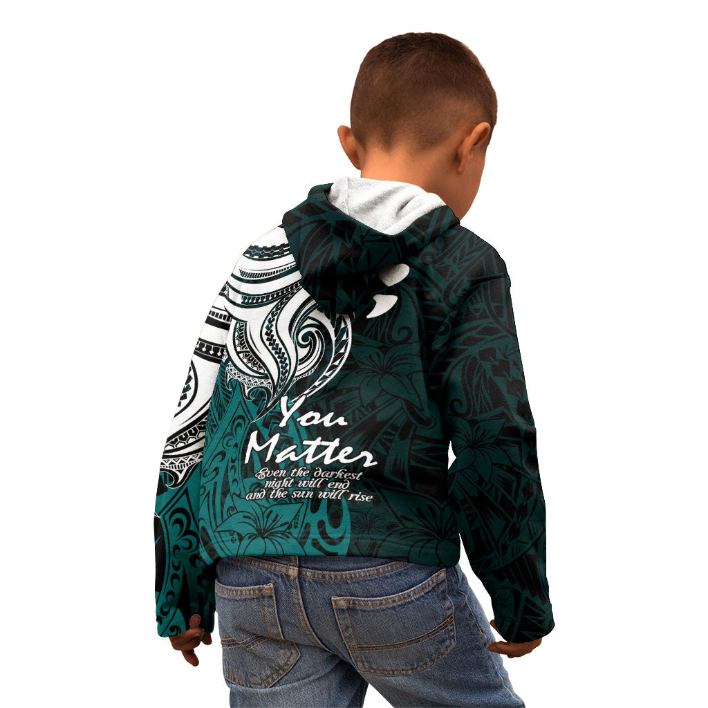 You Matter Suicide Prevention Support Kid Hoodie Turquoise Polynesian Tribal