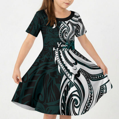 You Matter Suicide Prevention Support Kid Short Sleeve Dress Turquoise Polynesian Tribal