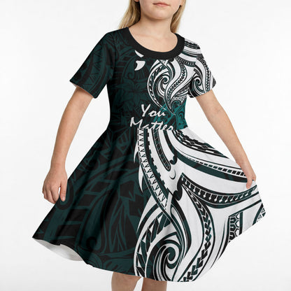 You Matter Suicide Prevention Support Kid Short Sleeve Dress Turquoise Polynesian Tribal