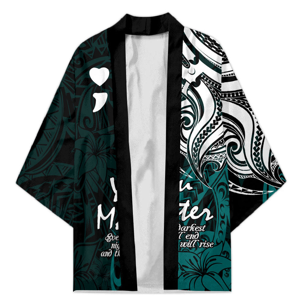 You Matter Suicide Prevention Support Kimono Turquoise Polynesian Tribal