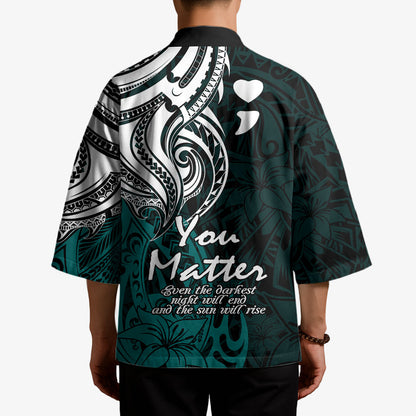 You Matter Suicide Prevention Support Kimono Turquoise Polynesian Tribal
