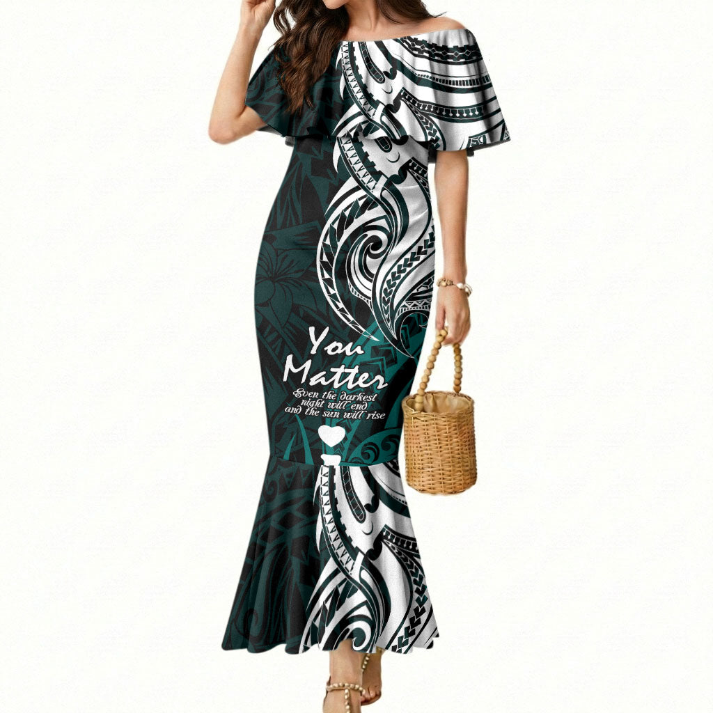 You Matter Suicide Prevention Support Mermaid Dress Turquoise Polynesian Tribal