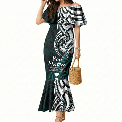 You Matter Suicide Prevention Support Mermaid Dress Turquoise Polynesian Tribal