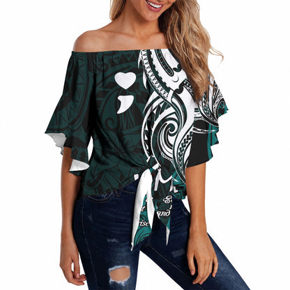 You Matter Suicide Prevention Support Off Shoulder Wrap Waist Top Turquoise Polynesian Tribal