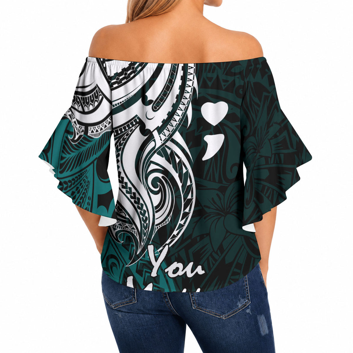 You Matter Suicide Prevention Support Off Shoulder Wrap Waist Top Turquoise Polynesian Tribal