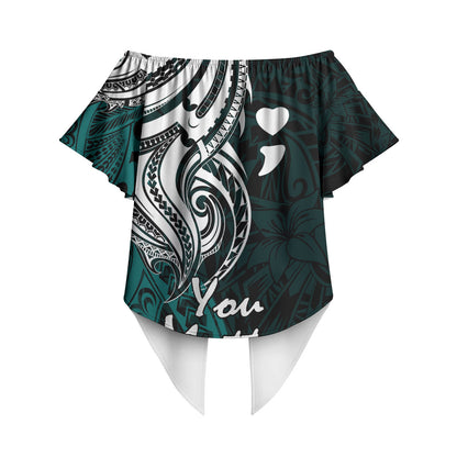 You Matter Suicide Prevention Support Off Shoulder Wrap Waist Top Turquoise Polynesian Tribal