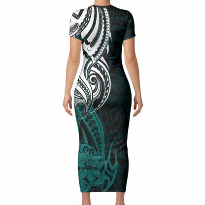You Matter Suicide Prevention Support Short Sleeve Bodycon Dress Turquoise Polynesian Tribal