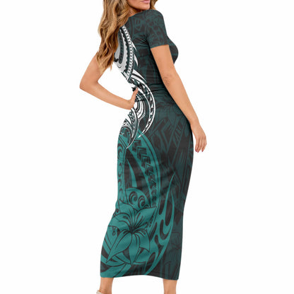 You Matter Suicide Prevention Support Short Sleeve Bodycon Dress Turquoise Polynesian Tribal
