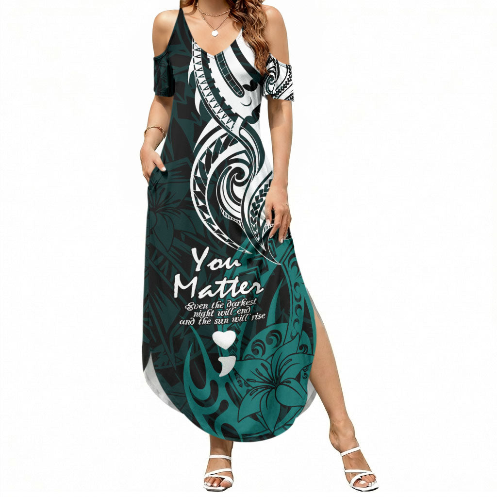 You Matter Suicide Prevention Support Summer Maxi Dress Turquoise Polynesian Tribal