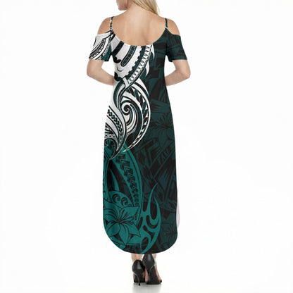 You Matter Suicide Prevention Support Summer Maxi Dress Turquoise Polynesian Tribal