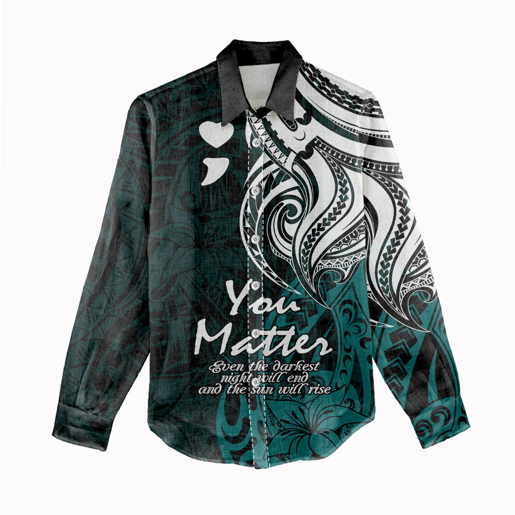 You Matter Suicide Prevention Support Women Casual Shirt Turquoise Polynesian Tribal