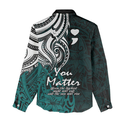 You Matter Suicide Prevention Support Women Casual Shirt Turquoise Polynesian Tribal