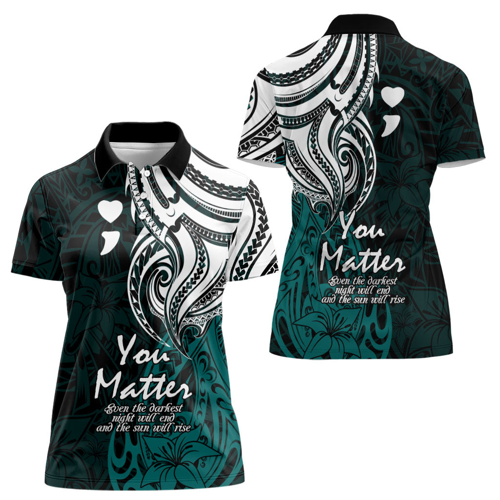 You Matter Suicide Prevention Support Women Polo Shirt Turquoise Polynesian Tribal