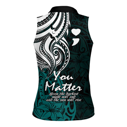 You Matter Suicide Prevention Support Women Sleeveless Polo Shirt Turquoise Polynesian Tribal