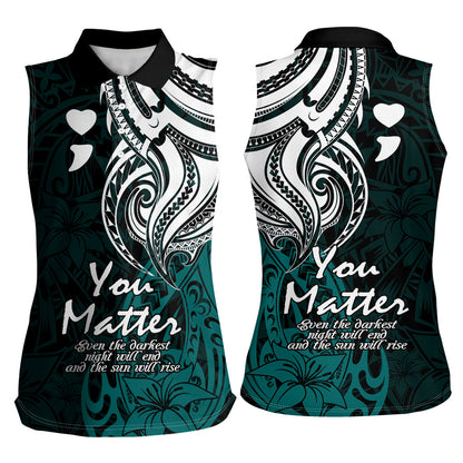 You Matter Suicide Prevention Support Women Sleeveless Polo Shirt Turquoise Polynesian Tribal