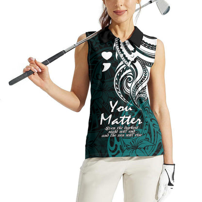 You Matter Suicide Prevention Support Women Sleeveless Polo Shirt Turquoise Polynesian Tribal