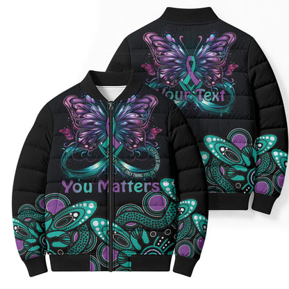 Personalised Hope Fight Suicide Prevention Support Bomber Puffer Jacket Aboriginal Motif
