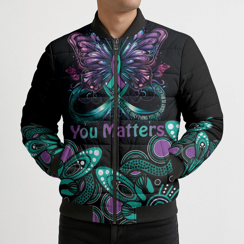 Personalised Hope Fight Suicide Prevention Support Bomber Puffer Jacket Aboriginal Motif