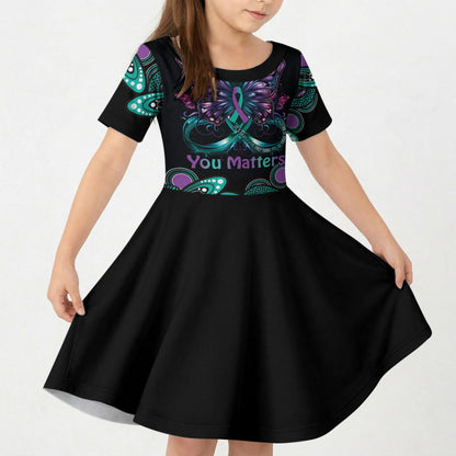 Personalised Hope Fight Suicide Prevention Support Kid Short Sleeve Dress Aboriginal Motif