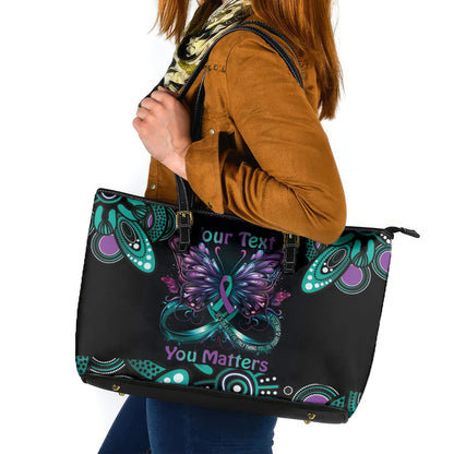Personalised Hope Fight Suicide Prevention Support Leather Tote Bag Aboriginal Motif