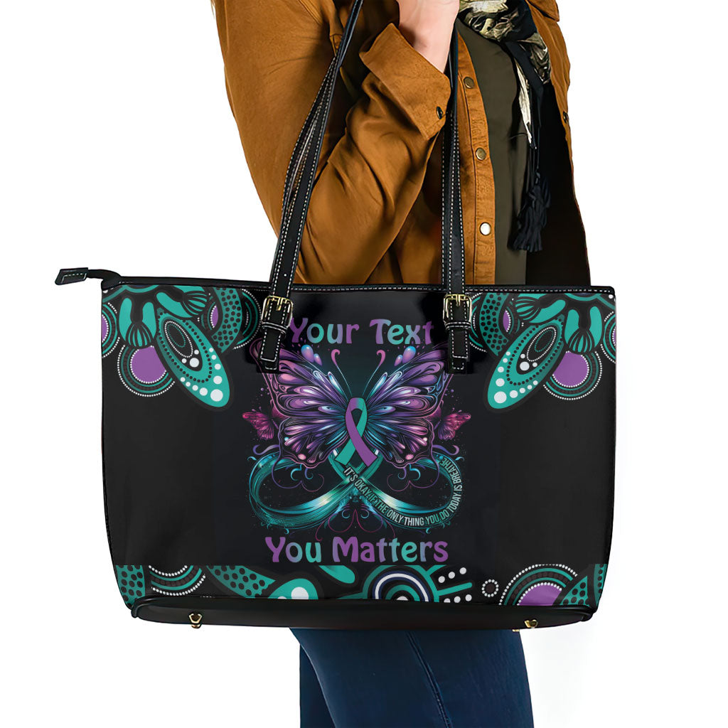 Personalised Hope Fight Suicide Prevention Support Leather Tote Bag Aboriginal Motif