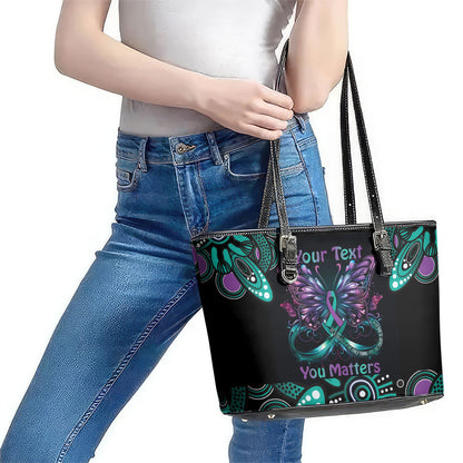 Personalised Hope Fight Suicide Prevention Support Leather Tote Bag Aboriginal Motif