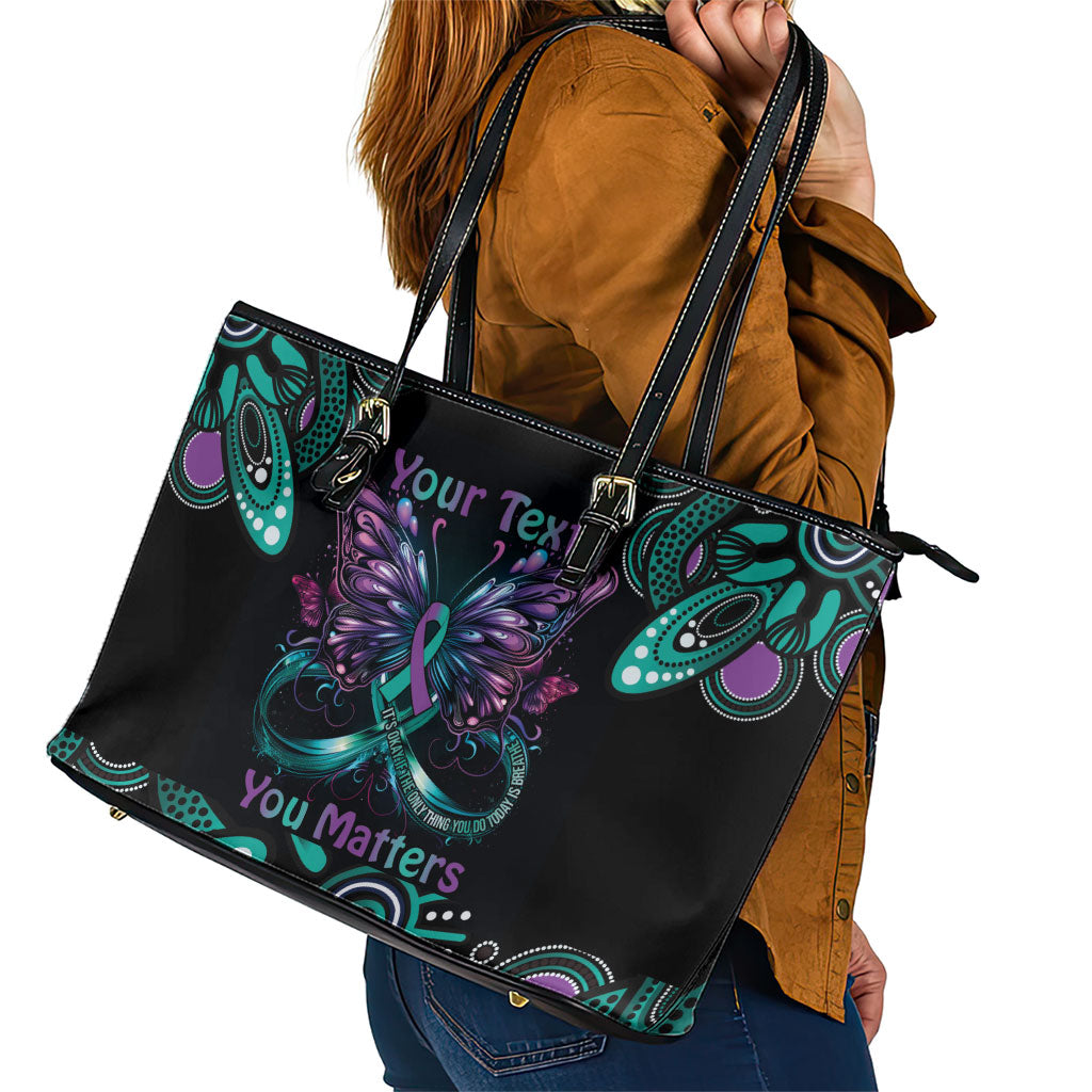 Personalised Hope Fight Suicide Prevention Support Leather Tote Bag Aboriginal Motif