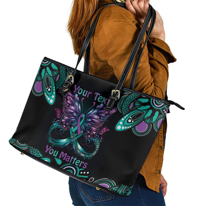 Personalised Hope Fight Suicide Prevention Support Leather Tote Bag Aboriginal Motif