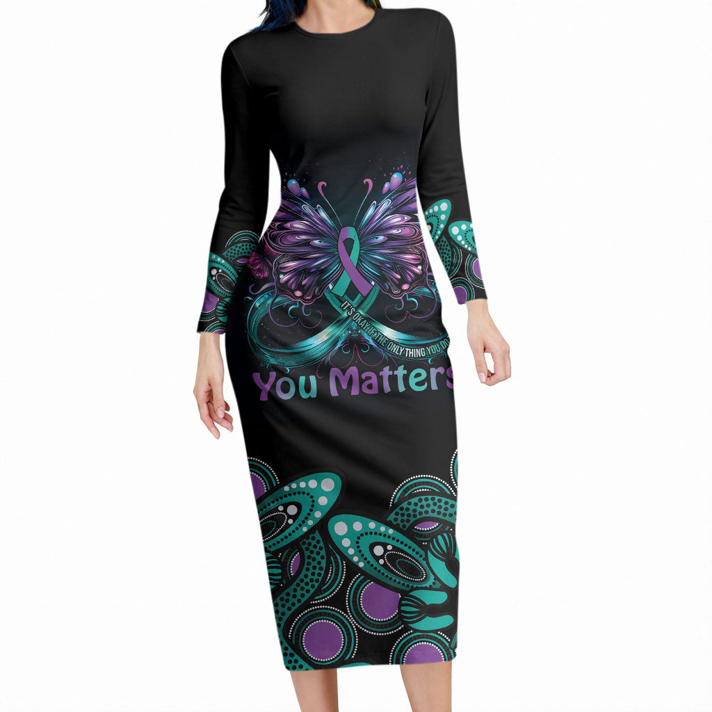 Personalised Hope Fight Suicide Prevention Support Long Sleeve Bodycon Dress Aboriginal Motif