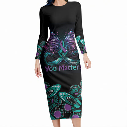 Personalised Hope Fight Suicide Prevention Support Long Sleeve Bodycon Dress Aboriginal Motif