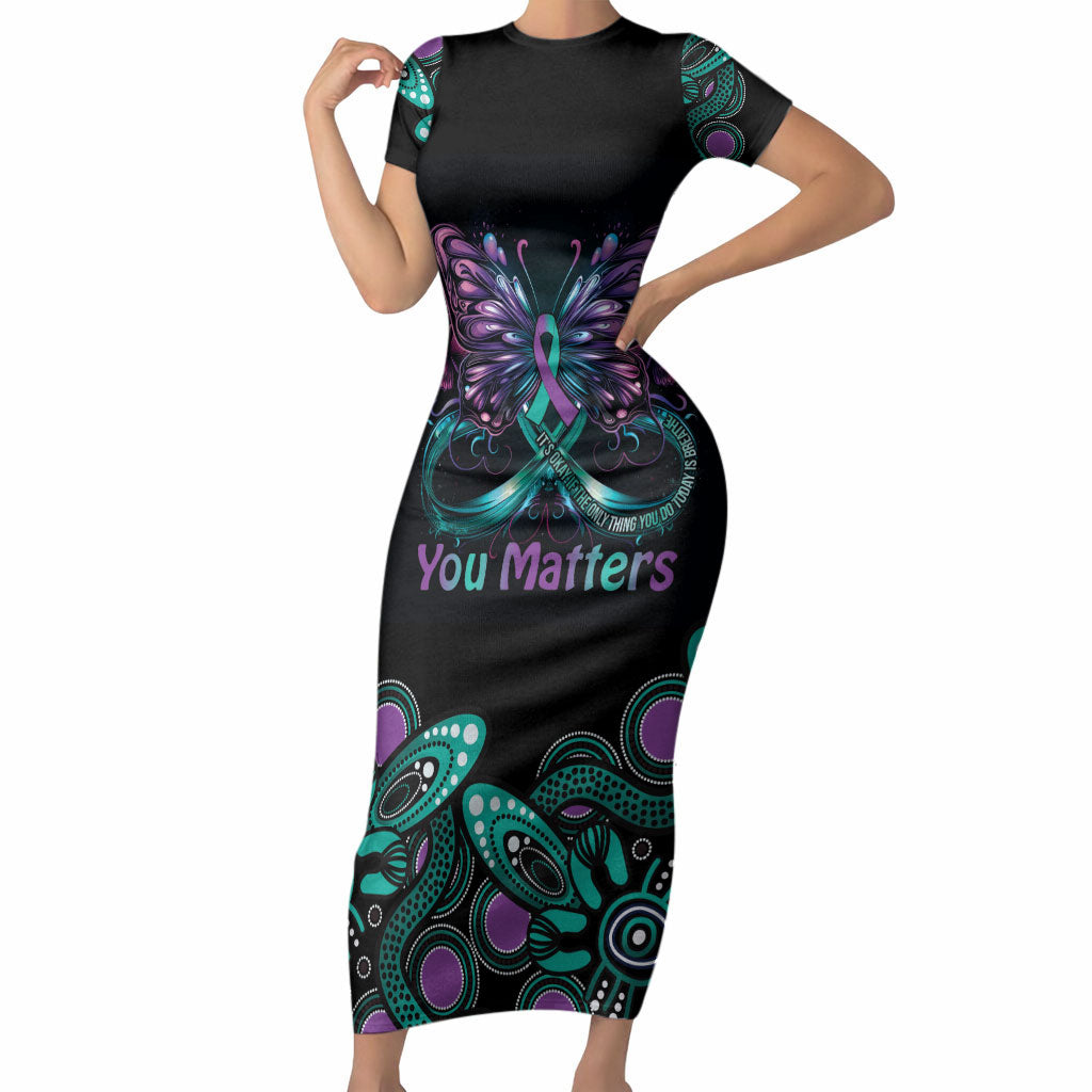 Personalised Hope Fight Suicide Prevention Support Short Sleeve Bodycon Dress Aboriginal Motif