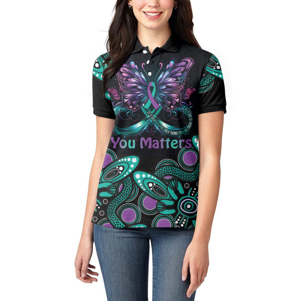 Personalised Hope Fight Suicide Prevention Support Women Polo Shirt Aboriginal Motif