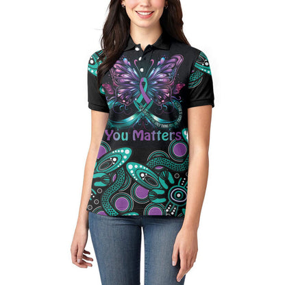 Personalised Hope Fight Suicide Prevention Support Women Polo Shirt Aboriginal Motif