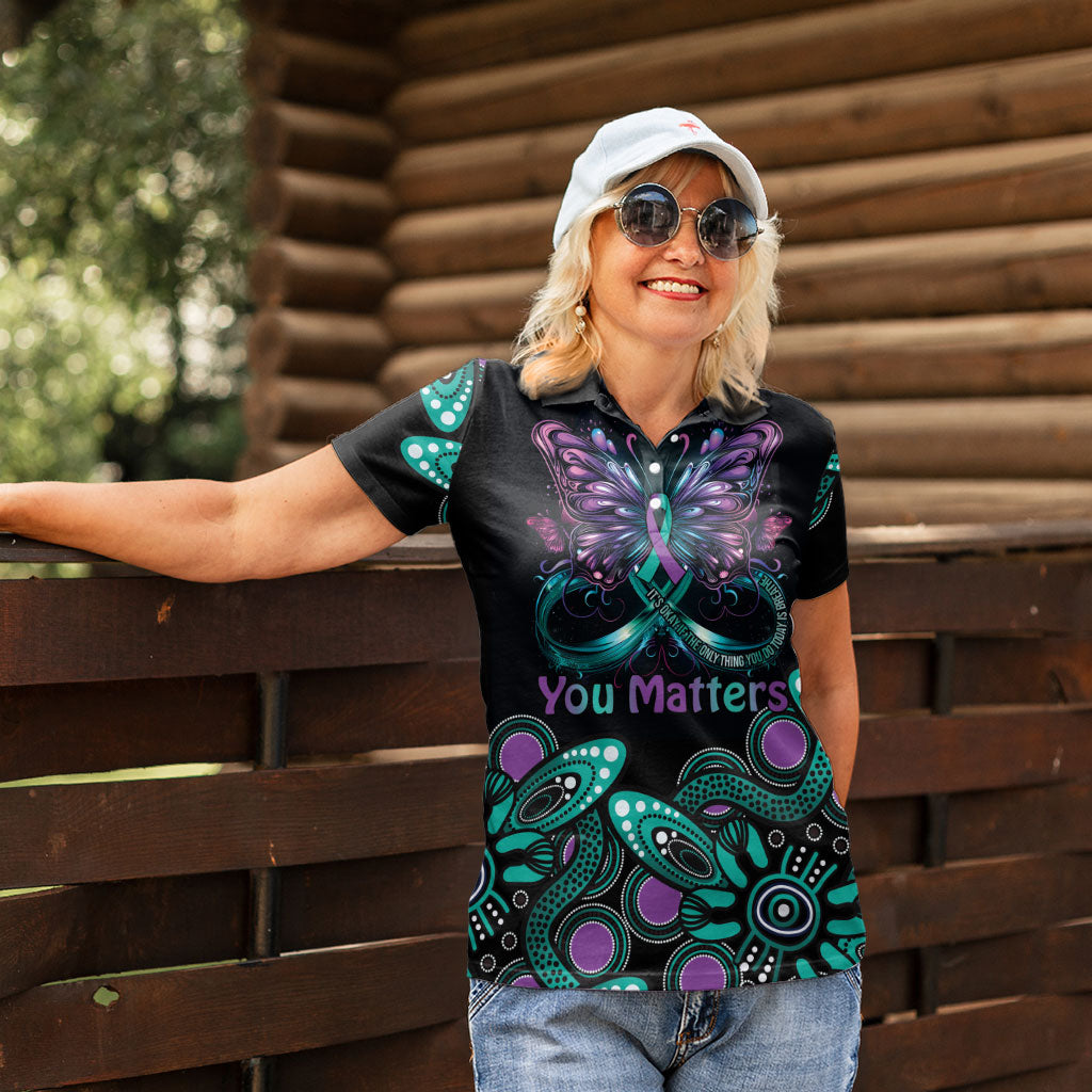 Personalised Hope Fight Suicide Prevention Support Women Polo Shirt Aboriginal Motif