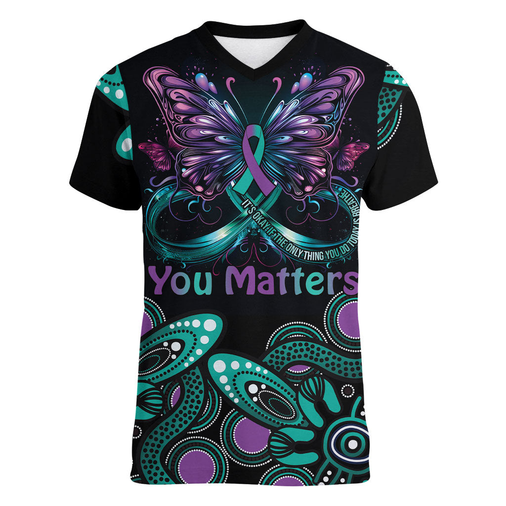 Personalised Hope Fight Suicide Prevention Support Women V-Neck T-Shirt Aboriginal Motif