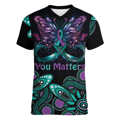 Personalised Hope Fight Suicide Prevention Support Women V-Neck T-Shirt Aboriginal Motif