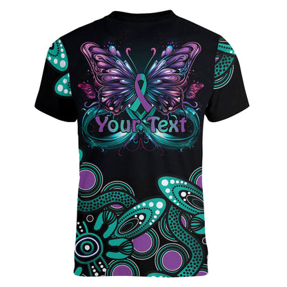 Personalised Hope Fight Suicide Prevention Support Women V-Neck T-Shirt Aboriginal Motif