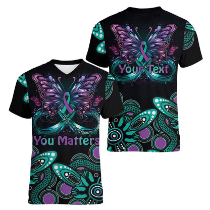 Personalised Hope Fight Suicide Prevention Support Women V-Neck T-Shirt Aboriginal Motif