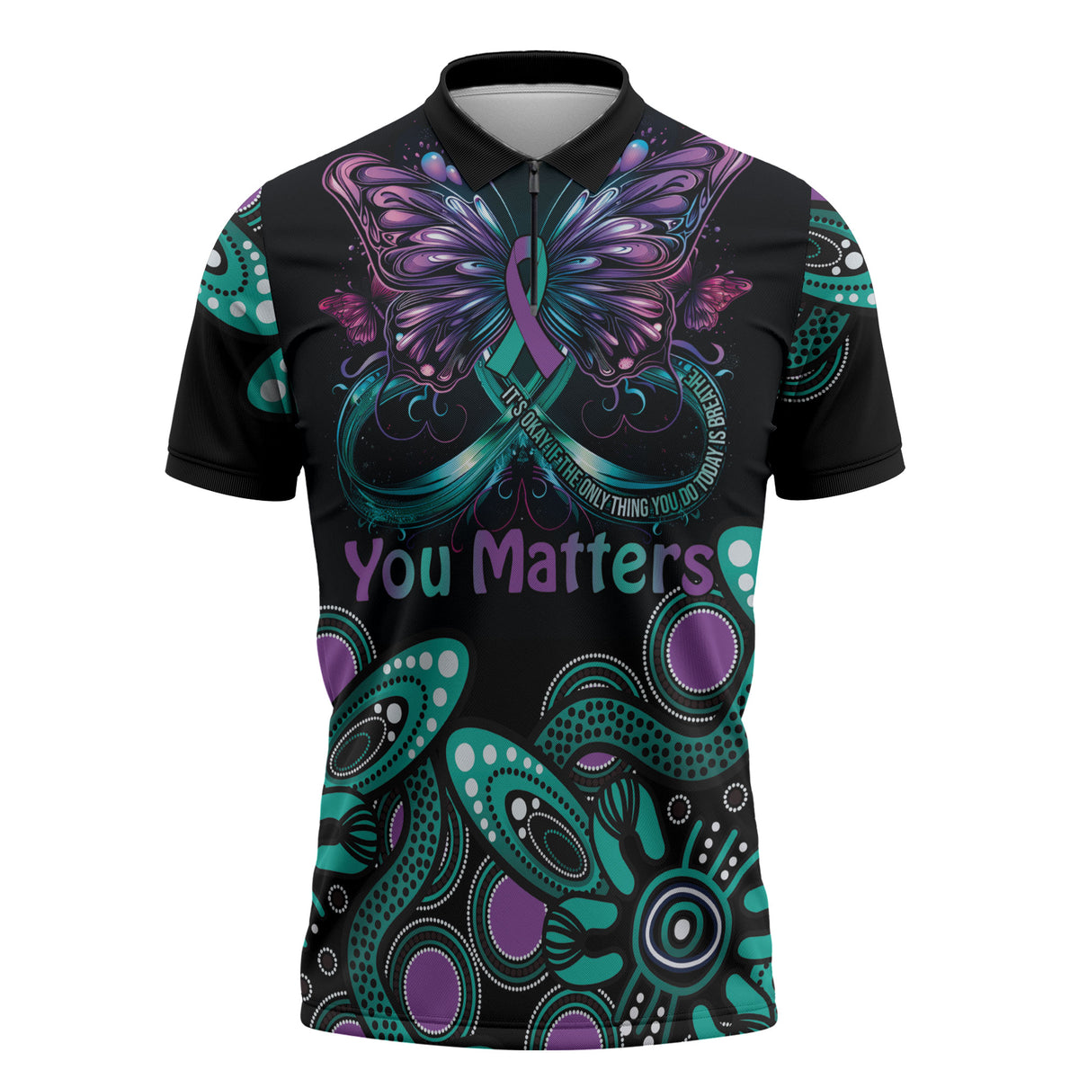 Personalised Hope Fight Suicide Prevention Support Zipper Polo Shirt Aboriginal Motif