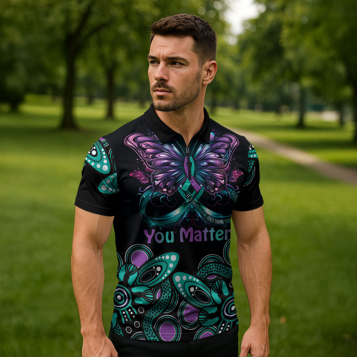 Personalised Hope Fight Suicide Prevention Support Zipper Polo Shirt Aboriginal Motif