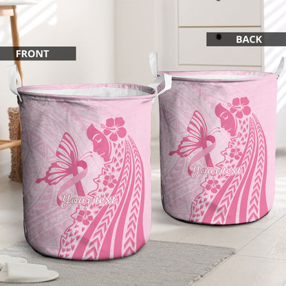 Pacific Girl and Butterfly Cancer Pink Ribbon Personalised Laundry Basket