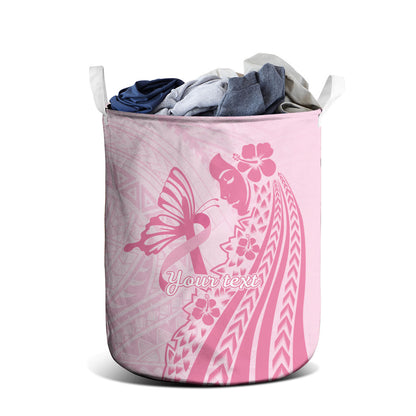 Pacific Girl and Butterfly Cancer Pink Ribbon Personalised Laundry Basket