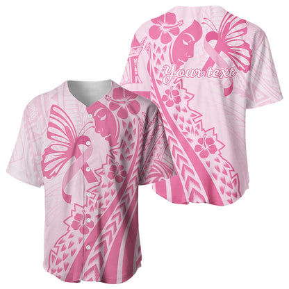 Pacific Girl and Butterfly Cancer Pink Ribbon Personalised Baseball Jersey