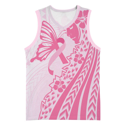 Pacific Girl and Butterfly Cancer Pink Ribbon Personalised Basketball Jersey