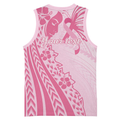 Pacific Girl and Butterfly Cancer Pink Ribbon Personalised Basketball Jersey