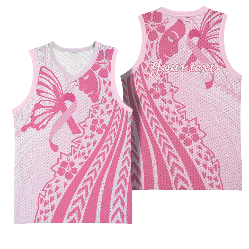 Pacific Girl and Butterfly Cancer Pink Ribbon Personalised Basketball Jersey