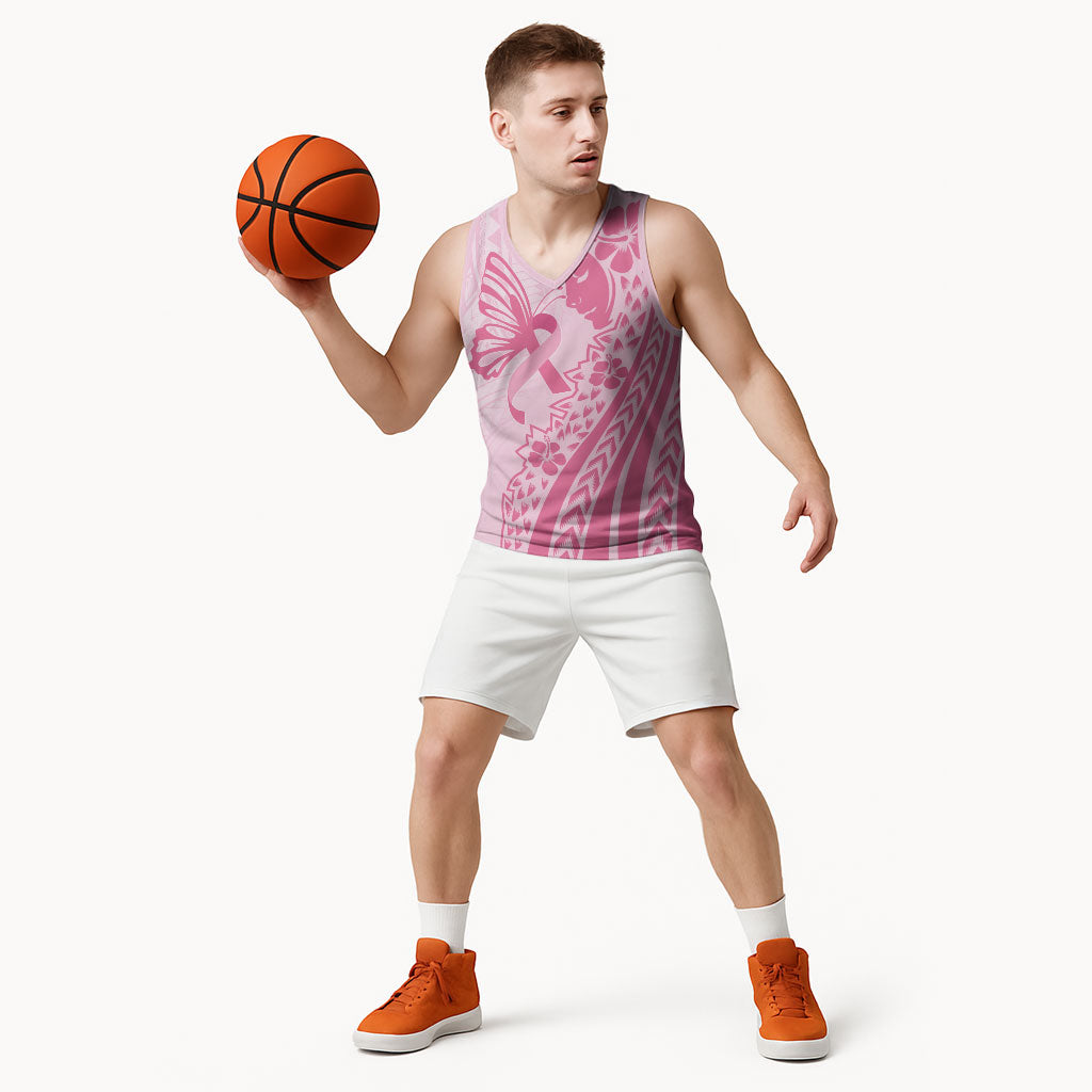 Pacific Girl and Butterfly Cancer Pink Ribbon Personalised Basketball Jersey