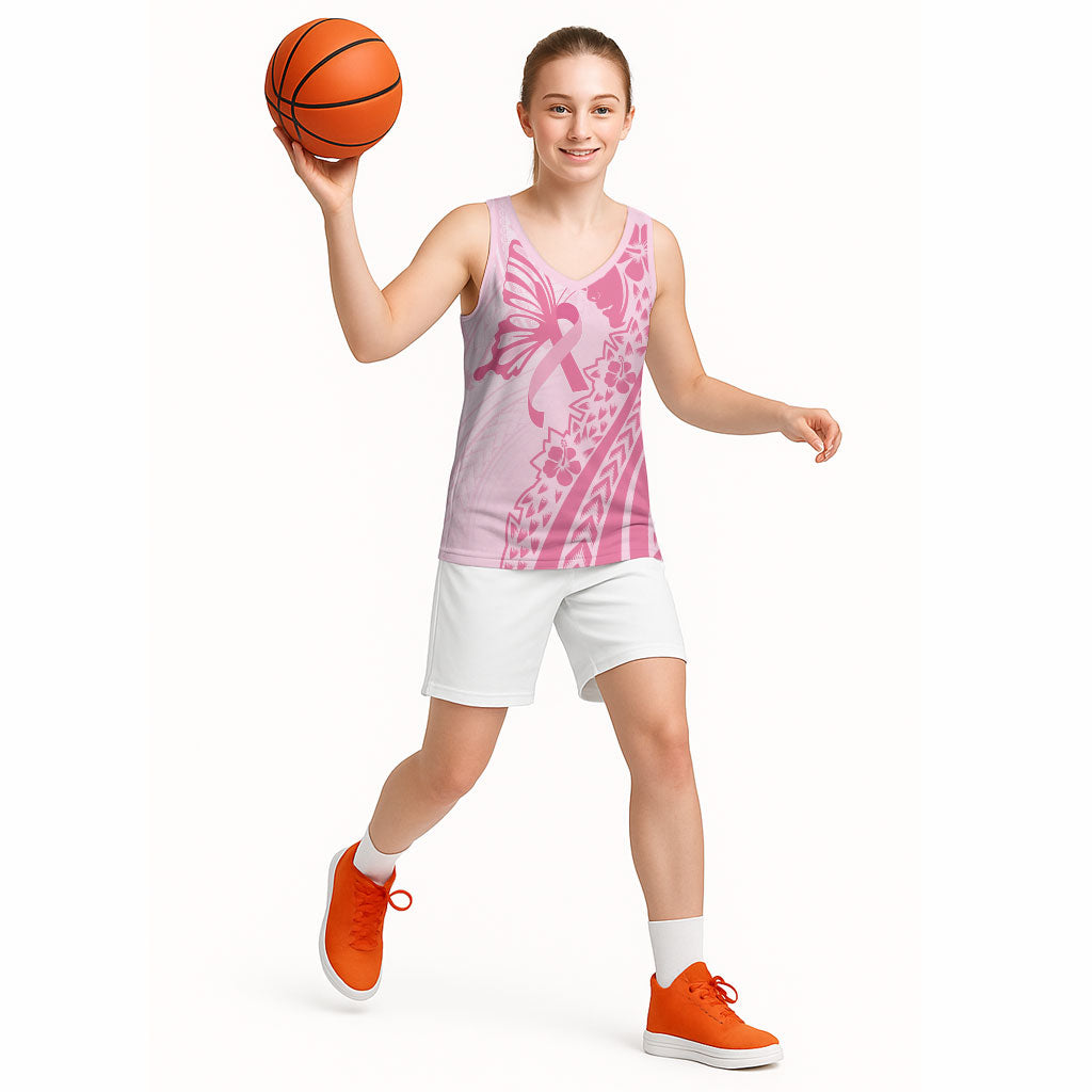 Pacific Girl and Butterfly Cancer Pink Ribbon Personalised Basketball Jersey
